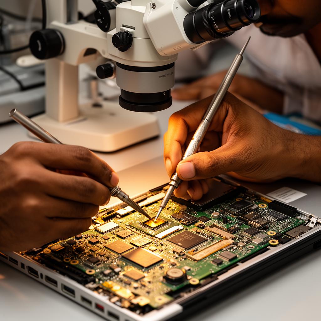 Laptop motherboard precision microsoldering repair